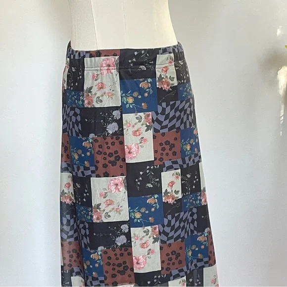Earthbound Trading Patchwork Midi Skirt Womens S Y2K Festival Floral Sheer Indie - Picture 6 of 11
